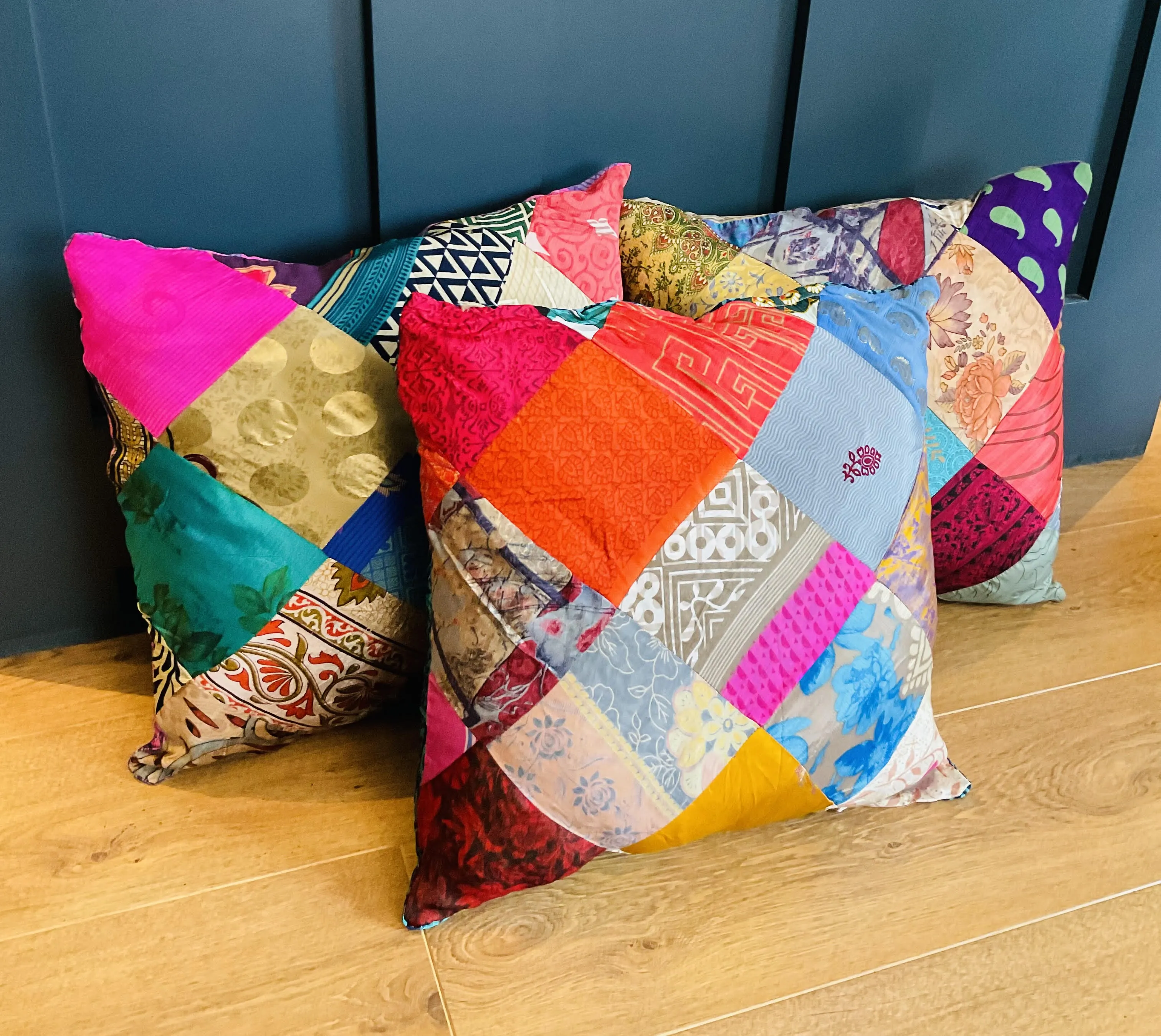 Recycled Patchwork Sari Multi Colour Patchwork Cushion Covers 45 cm x 45 cm