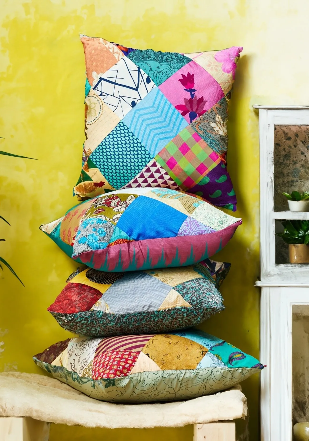 Recycled Patchwork Sari Multi Colour Patchwork Cushion Covers 45 cm x 45 cm
