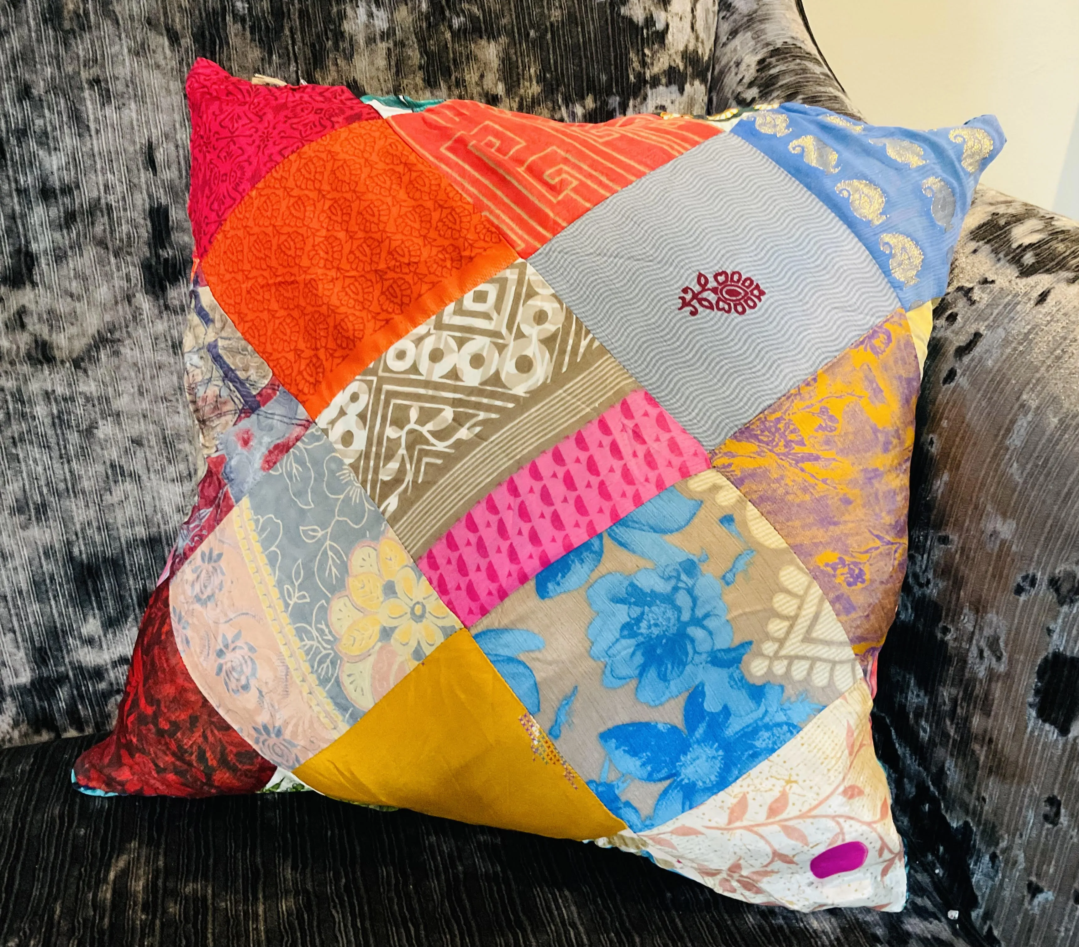 Recycled Patchwork Sari Multi Colour Patchwork Cushion Covers 45 cm x 45 cm