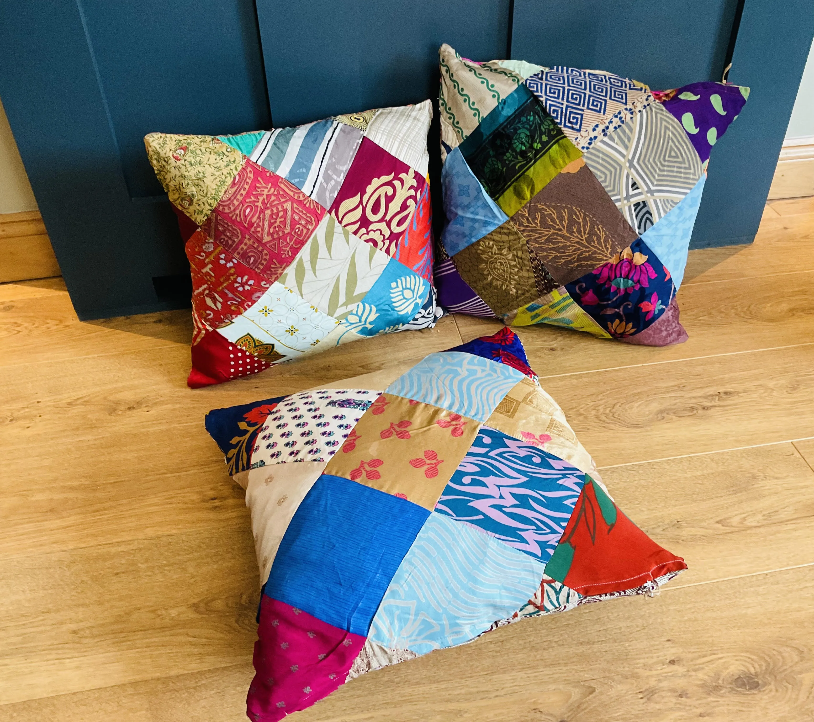 Recycled Patchwork Sari Multi Colour Patchwork Cushion Covers 45 cm x 45 cm