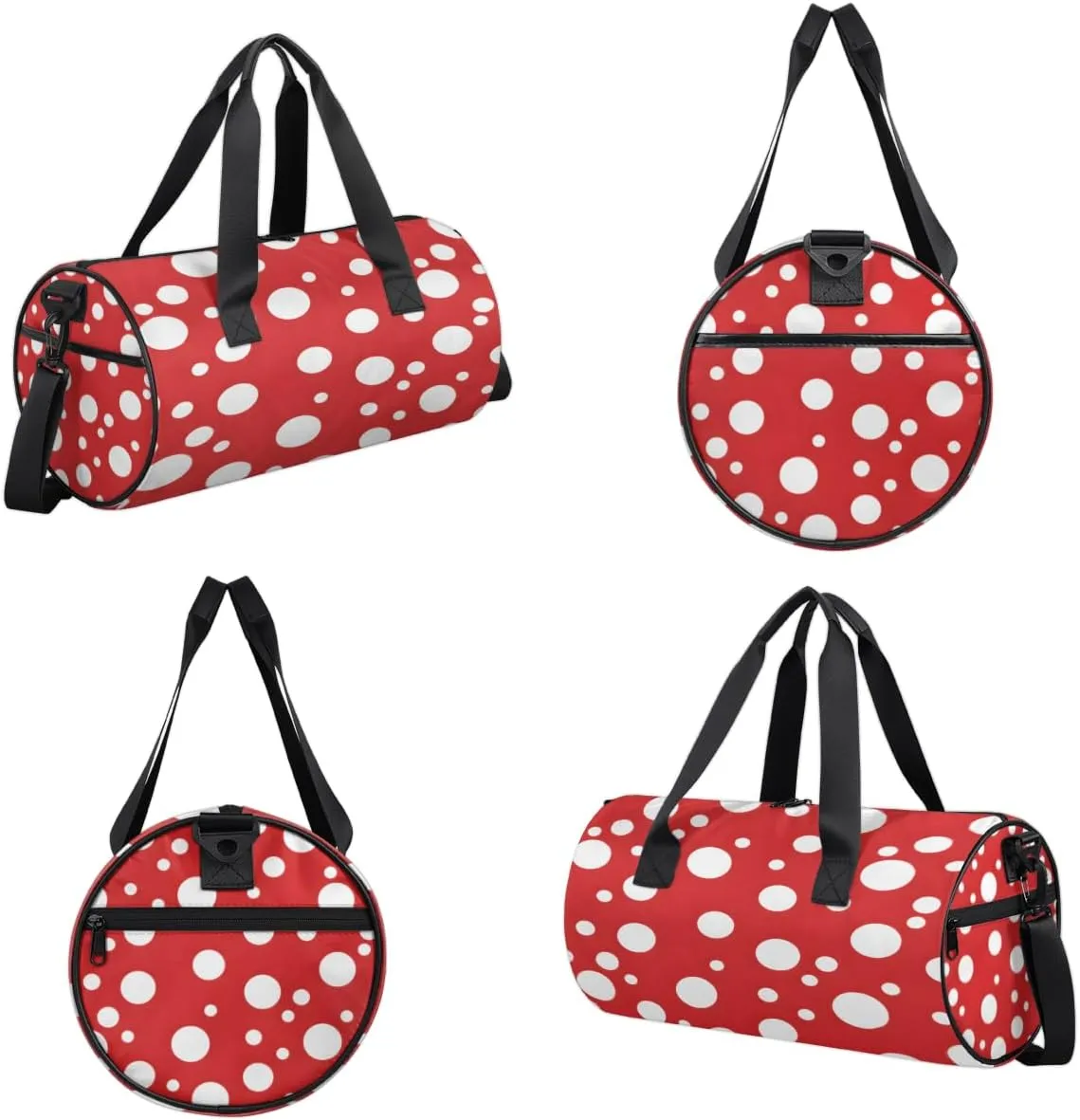 Red White Dot Pattern Sports Duffel Bag with Shoulder Strap, Large Capacity Gym Bag with Shoe Compartment, Water Resistant Travel Duffle Bag for Men Women Travel, Sports (17.6x9x9 Inch)