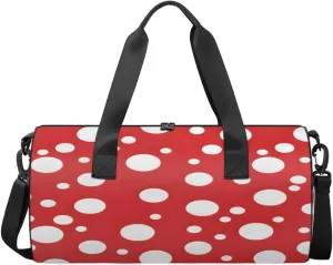 Red White Dot Pattern Sports Duffel Bag with Shoulder Strap, Large Capacity Gym Bag with Shoe Compartment, Water Resistant Travel Duffle Bag for Men Women Travel, Sports (17.6x9x9 Inch)