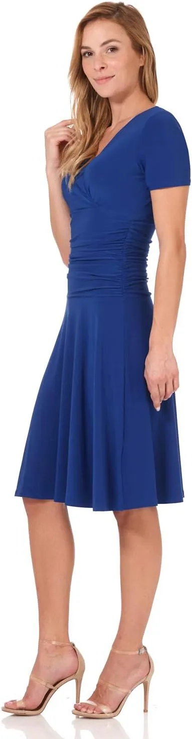 Rekucci Women's Slimming Short Sleeve Fit-N-Flare Crossover Tummy Control Dress