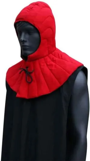 Renaissance Medieval Cotton Padded Armor Collar and Coif-Arming Cap Red