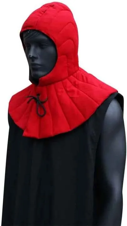 Renaissance Medieval Cotton Padded Armor Collar and Coif-Arming Cap Red