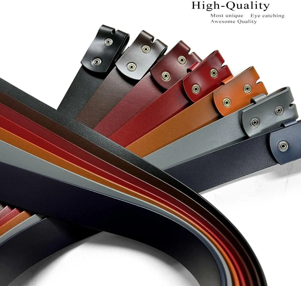 Replacement Belt Strap 100% Genuine Leather Plain Casual Belt Strap with Snaps 1-1/2"(38mm) Wide