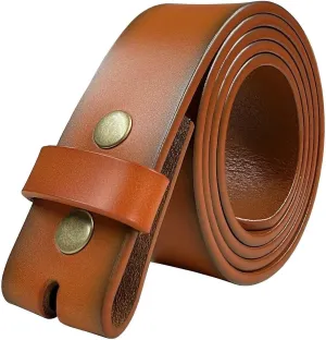 Replacement Belt Strap 100% Genuine Leather Plain Casual Belt Strap with Snaps 1-1/2"(38mm) Wide