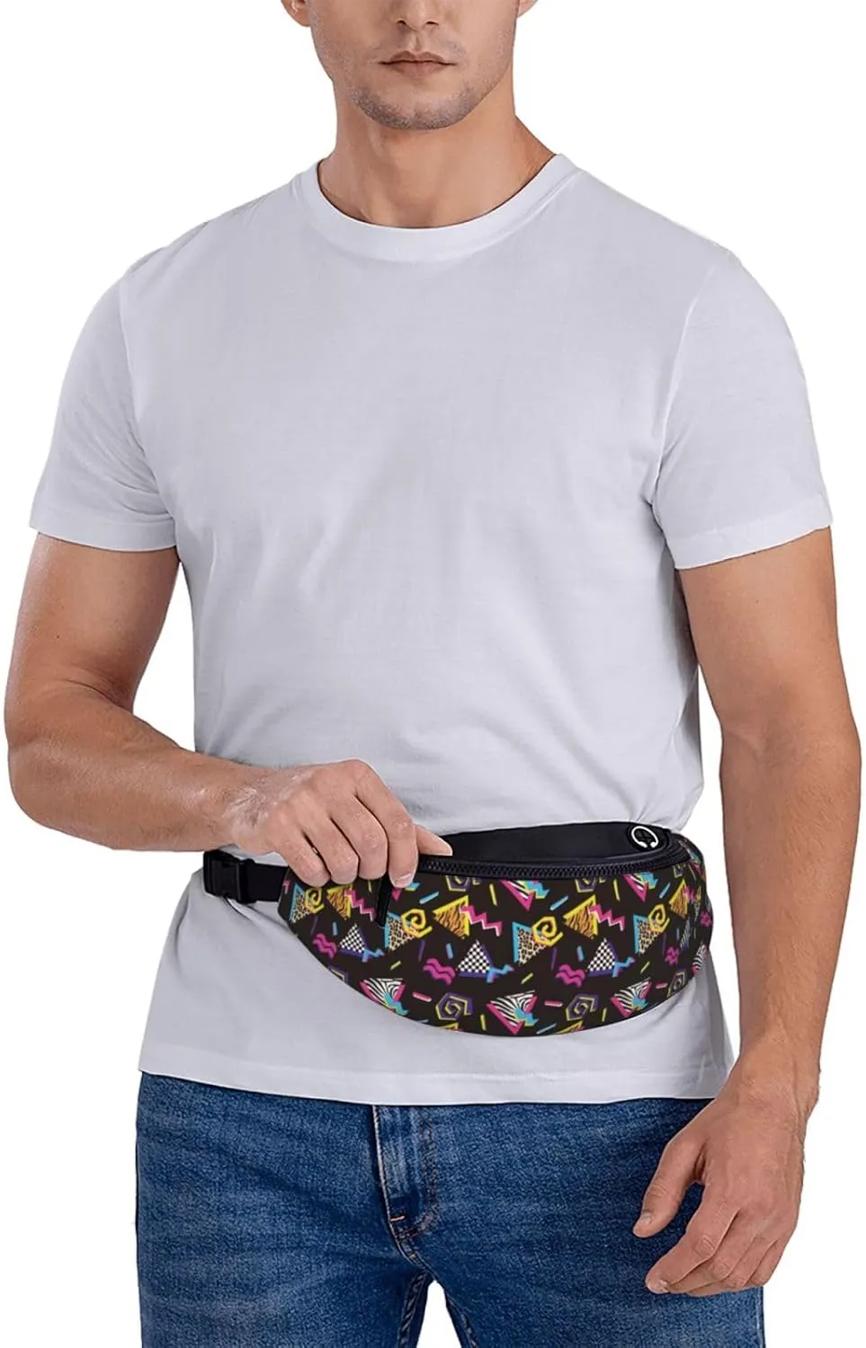 retro abstract 80s 90s colorful geometric shapes animal print Fashion casual fanny pack waist bag men women adjustable belt waist bag for travel hiking cycling running festival carnival