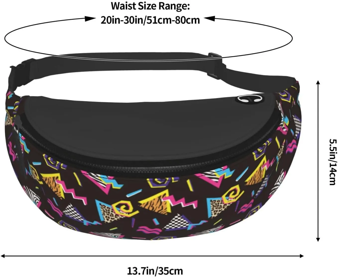 retro abstract 80s 90s colorful geometric shapes animal print Fashion casual fanny pack waist bag men women adjustable belt waist bag for travel hiking cycling running festival carnival