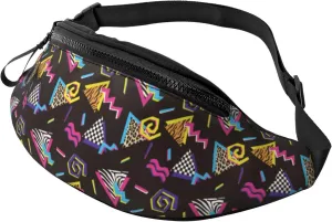 retro abstract 80s 90s colorful geometric shapes animal print Fashion casual fanny pack waist bag men women adjustable belt waist bag for travel hiking cycling running festival carnival