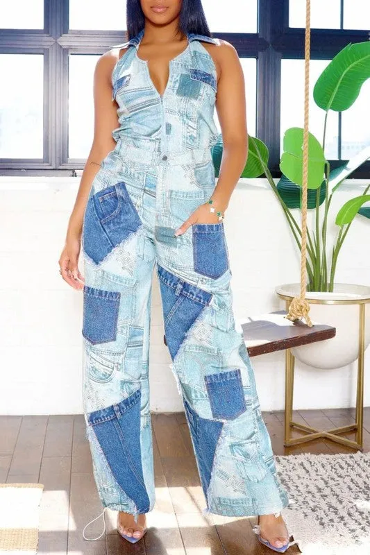 Retro Revival Patchwork Denim Two-Piece Set