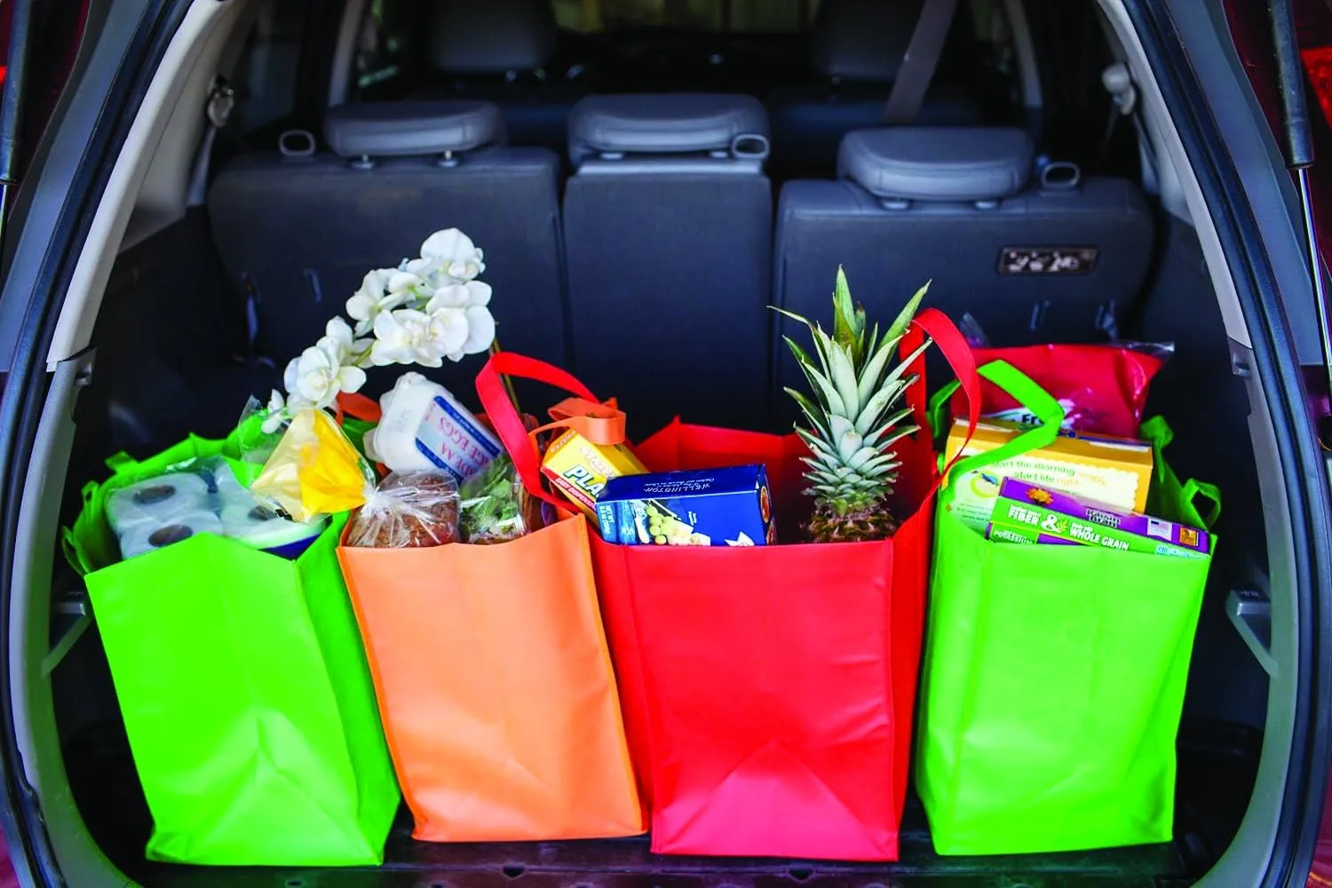 Reusable Reinforced Handle Grocery Tote Bag Large (10 pack) Red