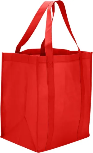 Reusable Reinforced Handle Grocery Tote Bag Large (10 pack) Red