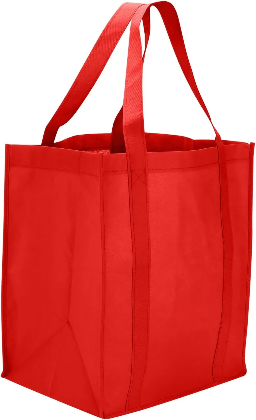 Reusable Reinforced Handle Grocery Tote Bag Large (10 pack) Red