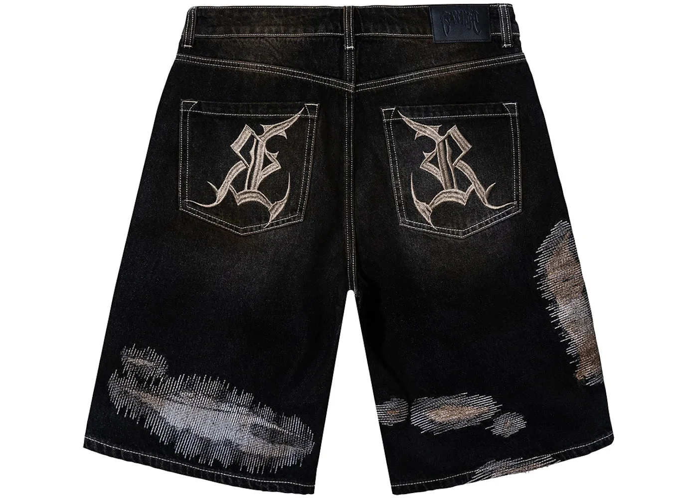 Revenge Distressed Patchwork Denim Short Dirty Black