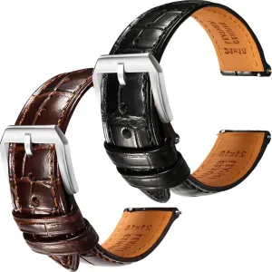 REZERO Black/Brown Handmade Quick-Release Alligator Grain Embossed Watch Straps - Set of 2, 20mm