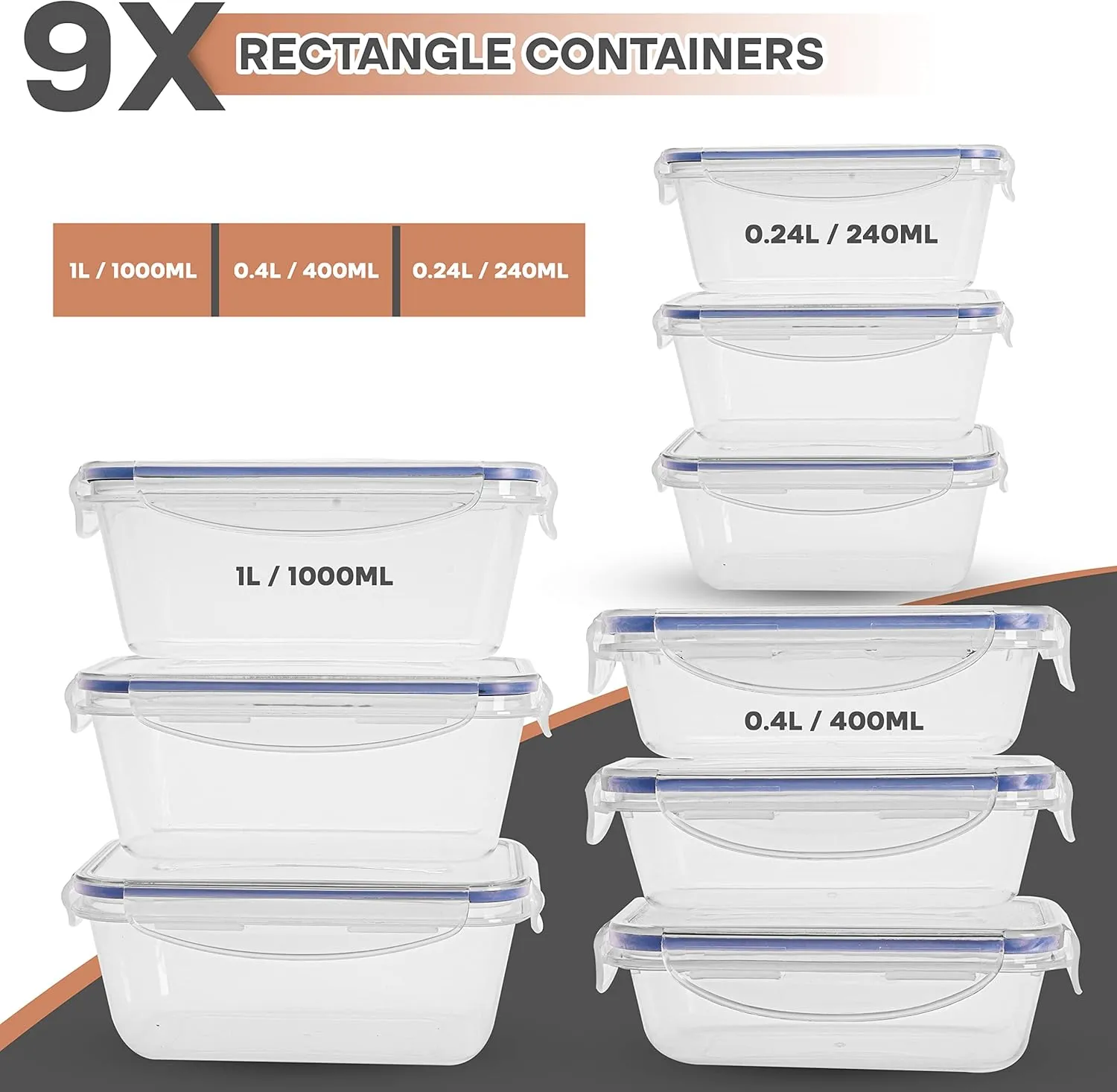 RFAQK 52 Pcs Food Storage Containers with Airtight Lids-34OZ to 1.35OZ- Clear Plastic Leak Proof Meal Prep Containers for Kitchen and Pantry Organization, Microwavable & Freezer Safe