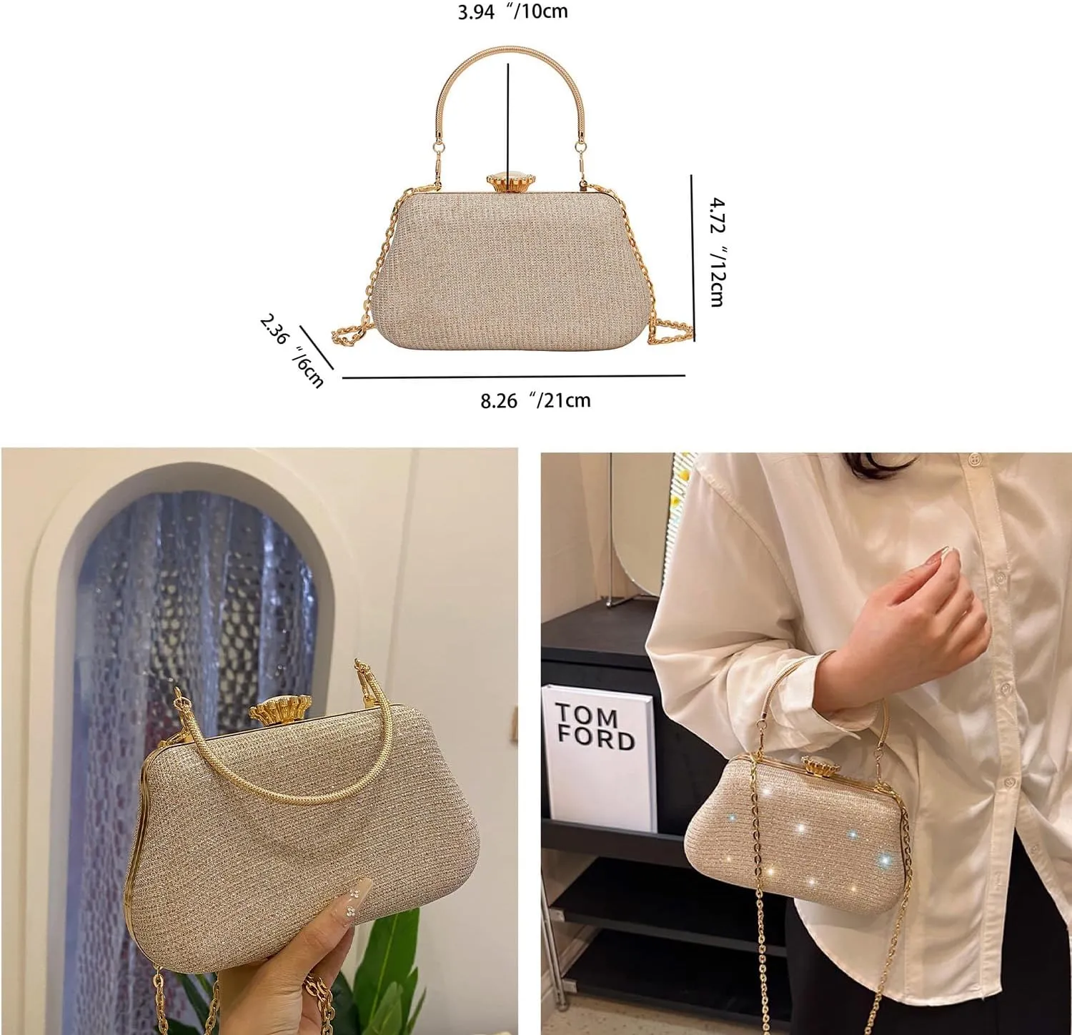 Rhinestone Evening Clutch Purse Sequin Bag,Woman Sparkling Handbag Formal Clutch with Chain for Wedding Party