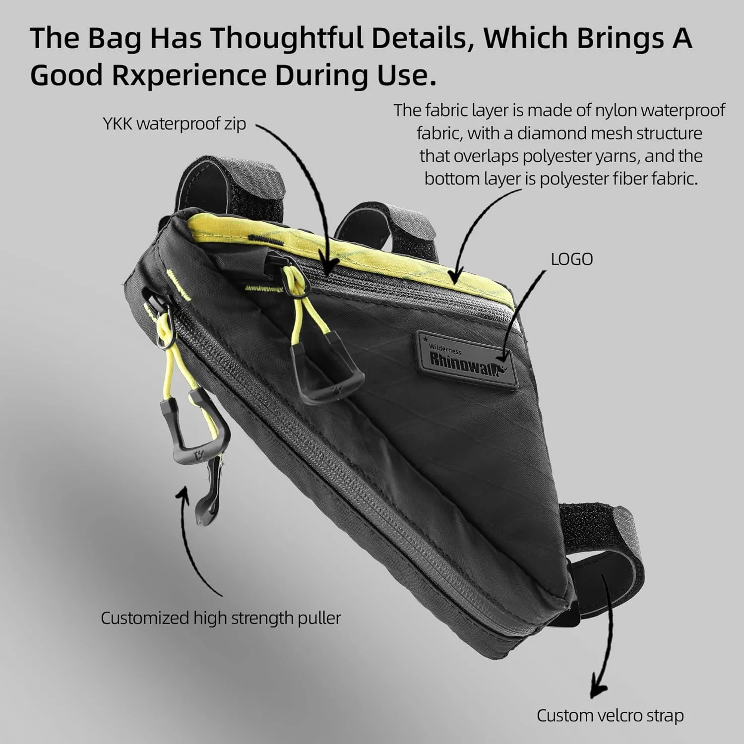 Rhinowalk Bike Frame Triangle Bag, Waterproof Compact Storage Bag with YKK Zippers, Multi-Pocket Design, Doesn’t Rub Legs – 0.9L, Black