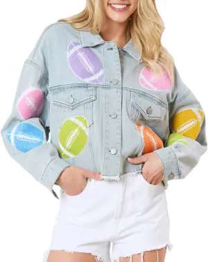 RINTONIX Women Y2K Long Sleeve Button Down 3D Flower Patchwork Crop Raw Hem Denim Jacket Washed Distressed Jean Jacket