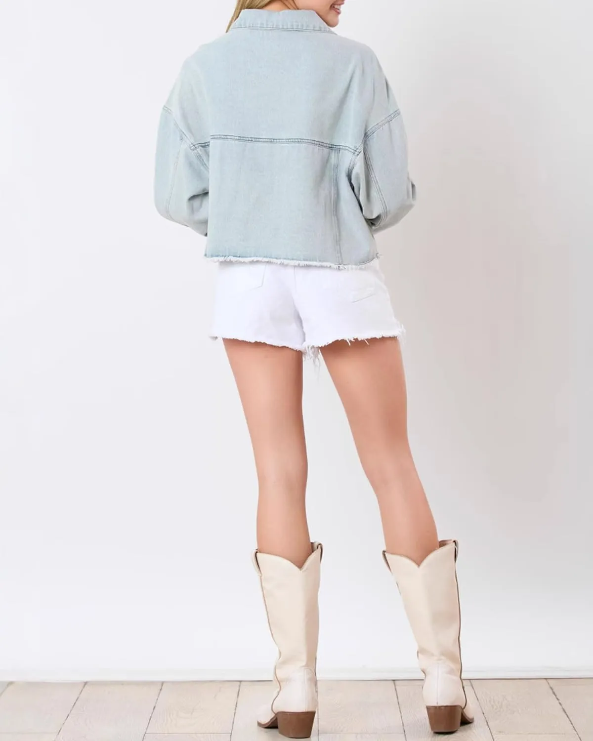RINTONIX Women Y2K Long Sleeve Button Down 3D Flower Patchwork Crop Raw Hem Denim Jacket Washed Distressed Jean Jacket