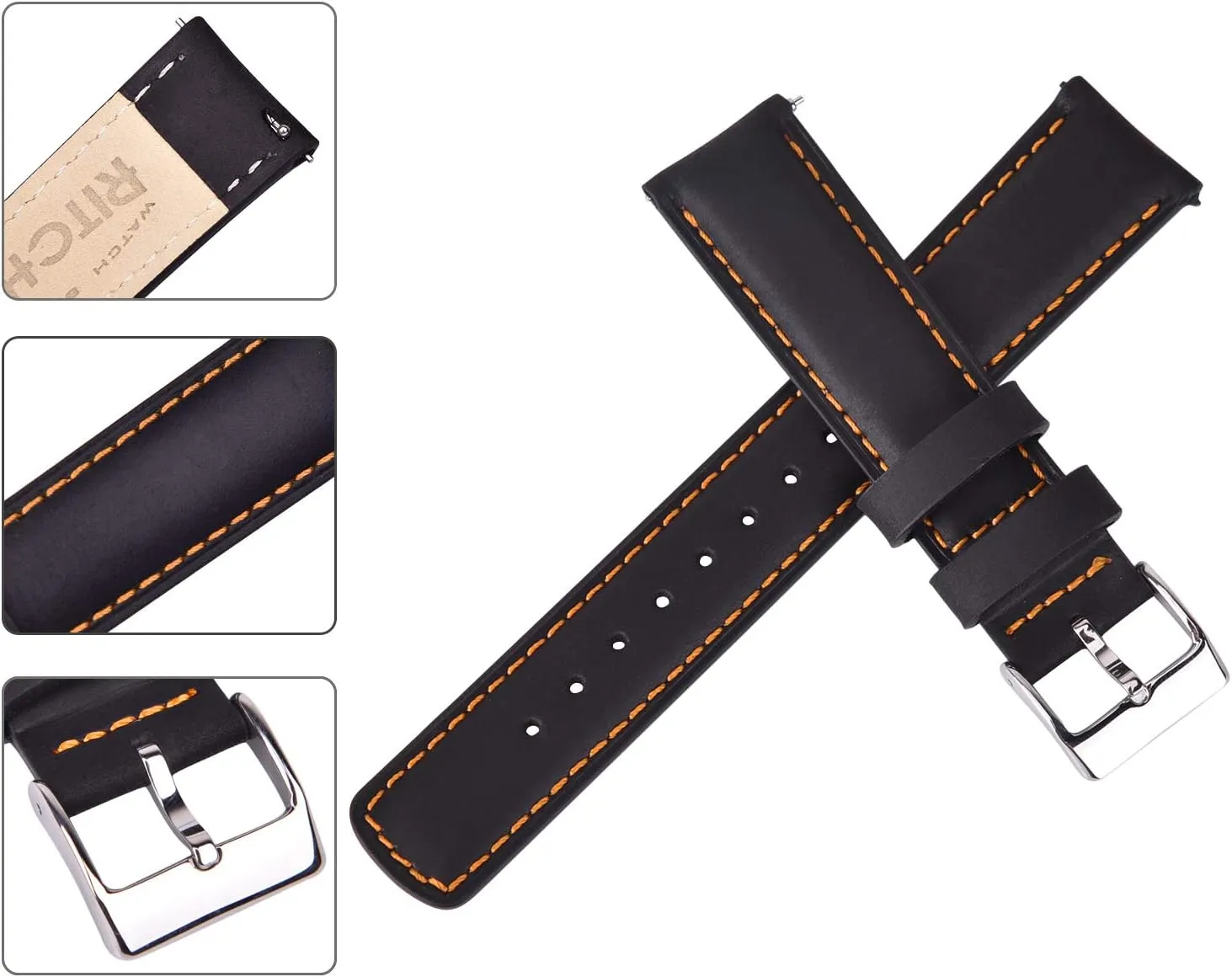 Ritche Christmas Gift Quick Release Leather Watch Bands Genuine Watch Straps for Men Women Top Grain Leather Watch Strap, White Elephant Gifts, Stocking Stuffers for Men, Father's Day gifts