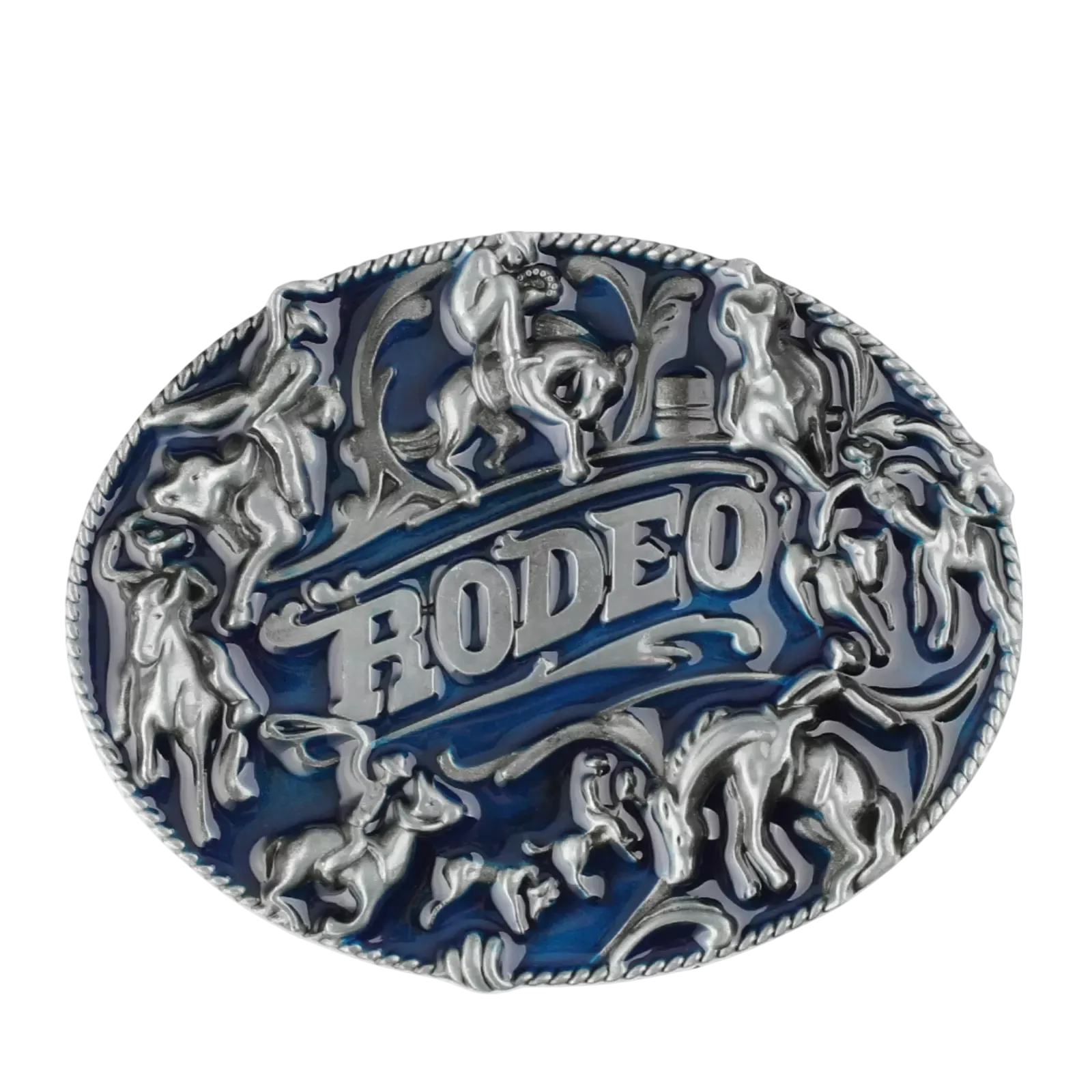 Rodeo Blue Silver Belt Buckle