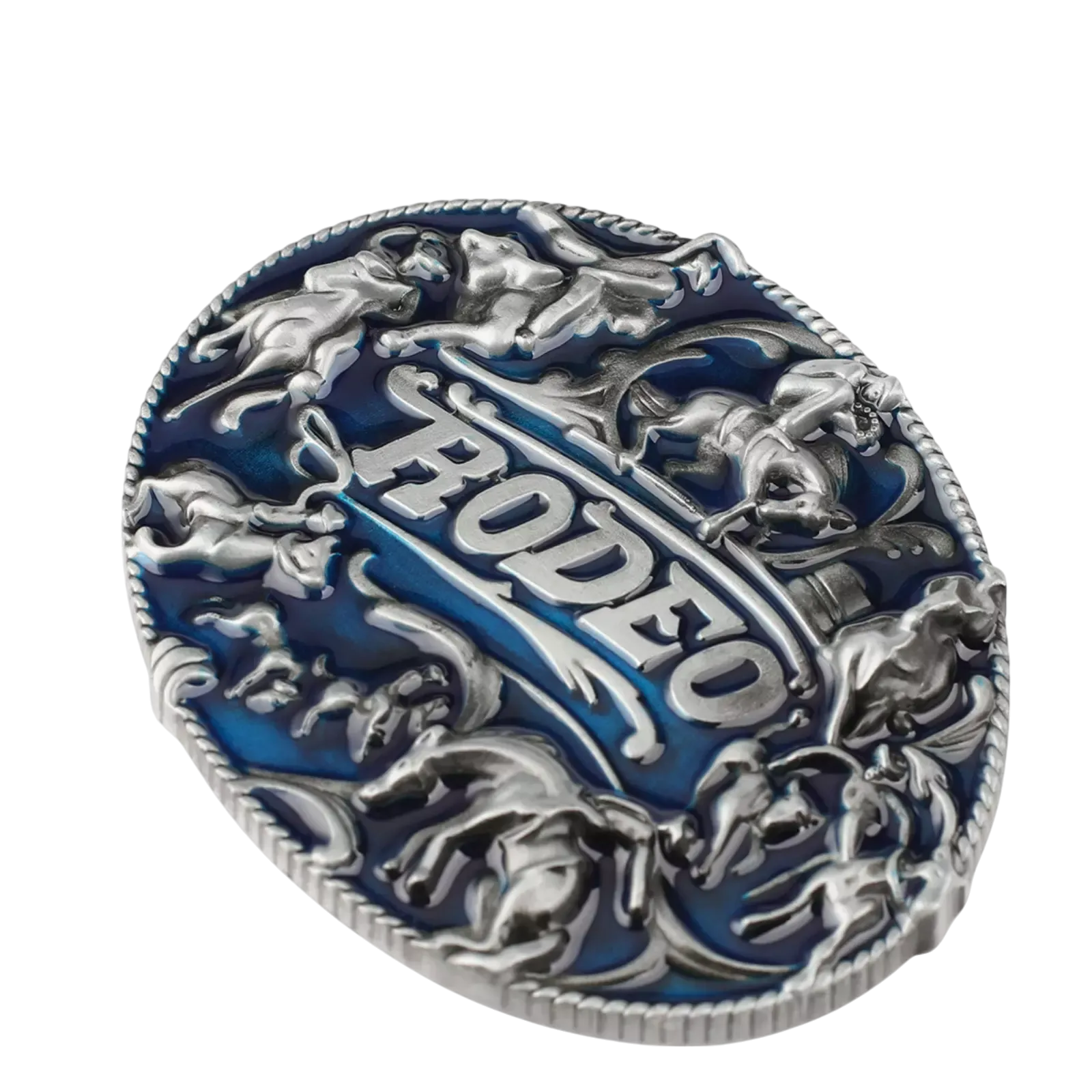 Rodeo Blue Silver Belt Buckle