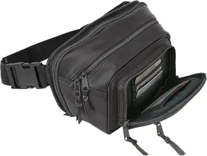 Roma Leathers Gun Concealment Fanny Pack with Extra Pocket - Cowhide Leather, Nylon Belt Strap with Snap Buckle - Black - Small