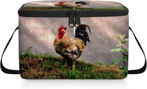Rooster Grassland Lunch Bag Insulated Reusable Adult Large Lunch Box with Adjustable Shoulder and Zipper Canvas Cooler Tote Bag for Office Work Picnic Outdoor