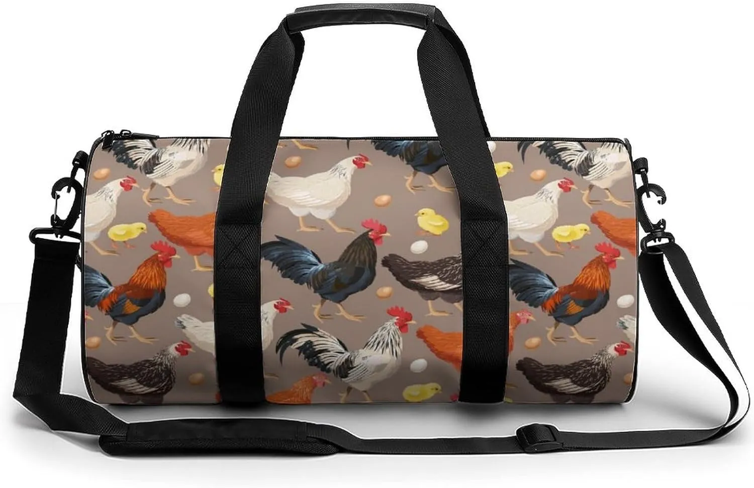 Roosters Duffelbag Outdoor Tote Bag Cylindrical Duffelbags Picnic Bags Easy Carry Satchels Durable Handbag Overnighter Duffles 17.7in/9in/9in