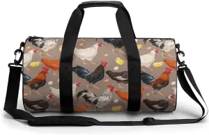 Roosters Duffelbag Outdoor Tote Bag Cylindrical Duffelbags Picnic Bags Easy Carry Satchels Durable Handbag Overnighter Duffles 17.7in/9in/9in