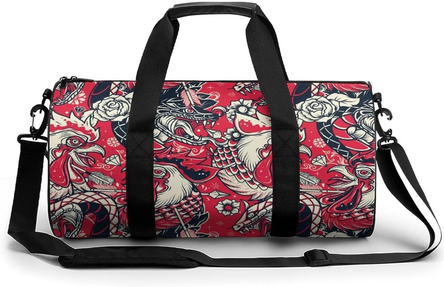 Roosters Duffelbag Utility Bag Cylindrical Duffelbags Picnic Bags Easy Carry Satchels Durable Handbag Sports Duffel Bags 17.7in/9in/9in