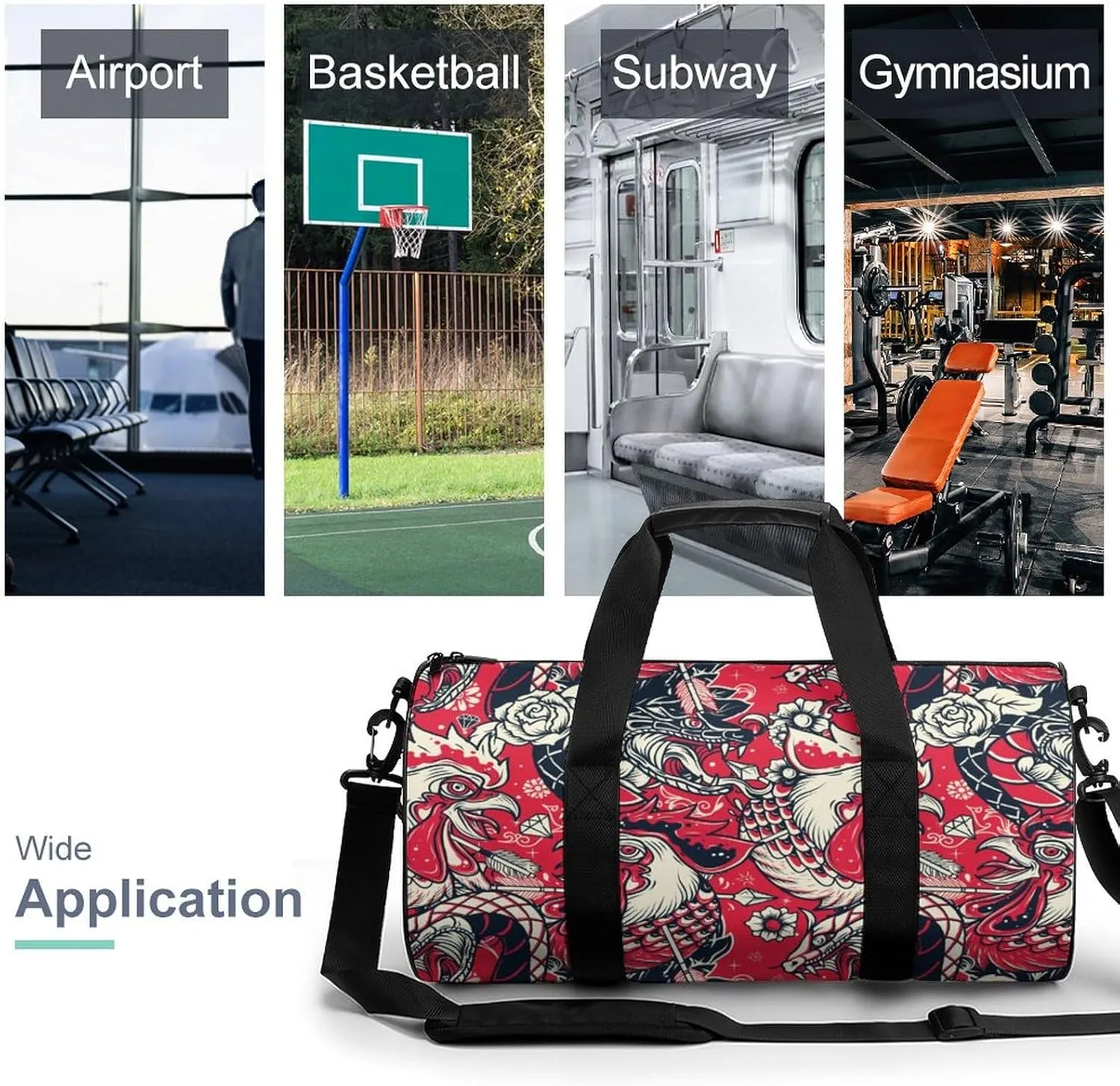 Roosters Duffelbag Utility Bag Cylindrical Duffelbags Picnic Bags Easy Carry Satchels Durable Handbag Sports Duffel Bags 17.7in/9in/9in