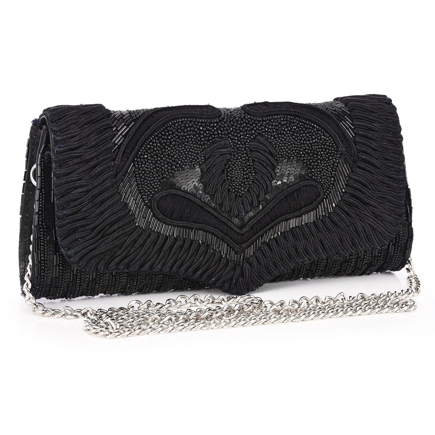 Rope & Bead Embellished Envelope Clutch