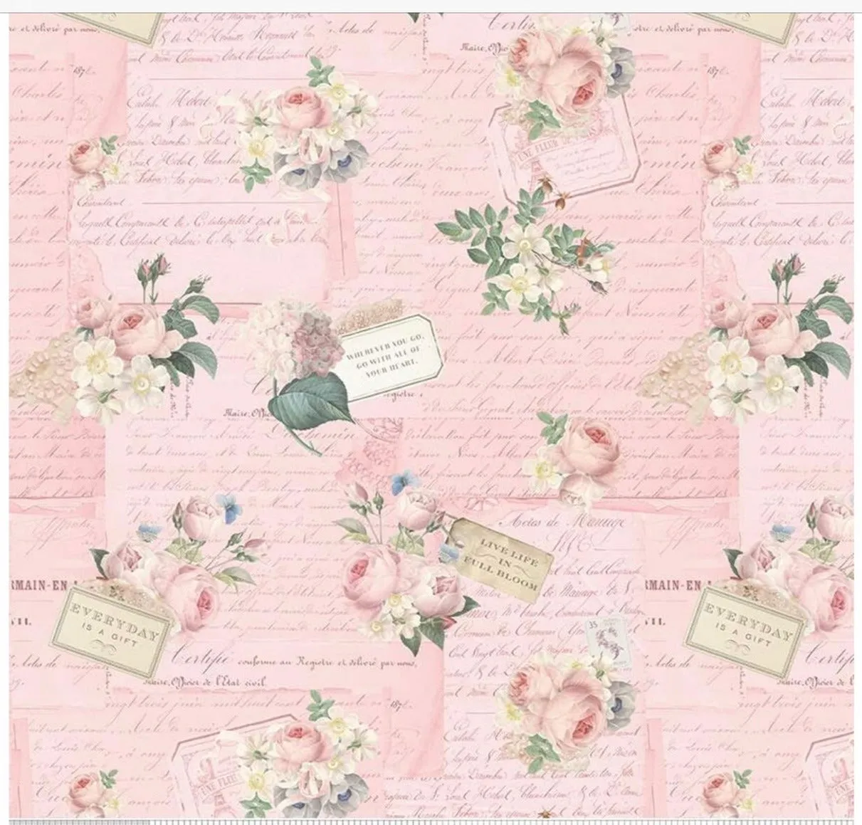 Rose & Violet's Garden fabric. Garden Party. Blush