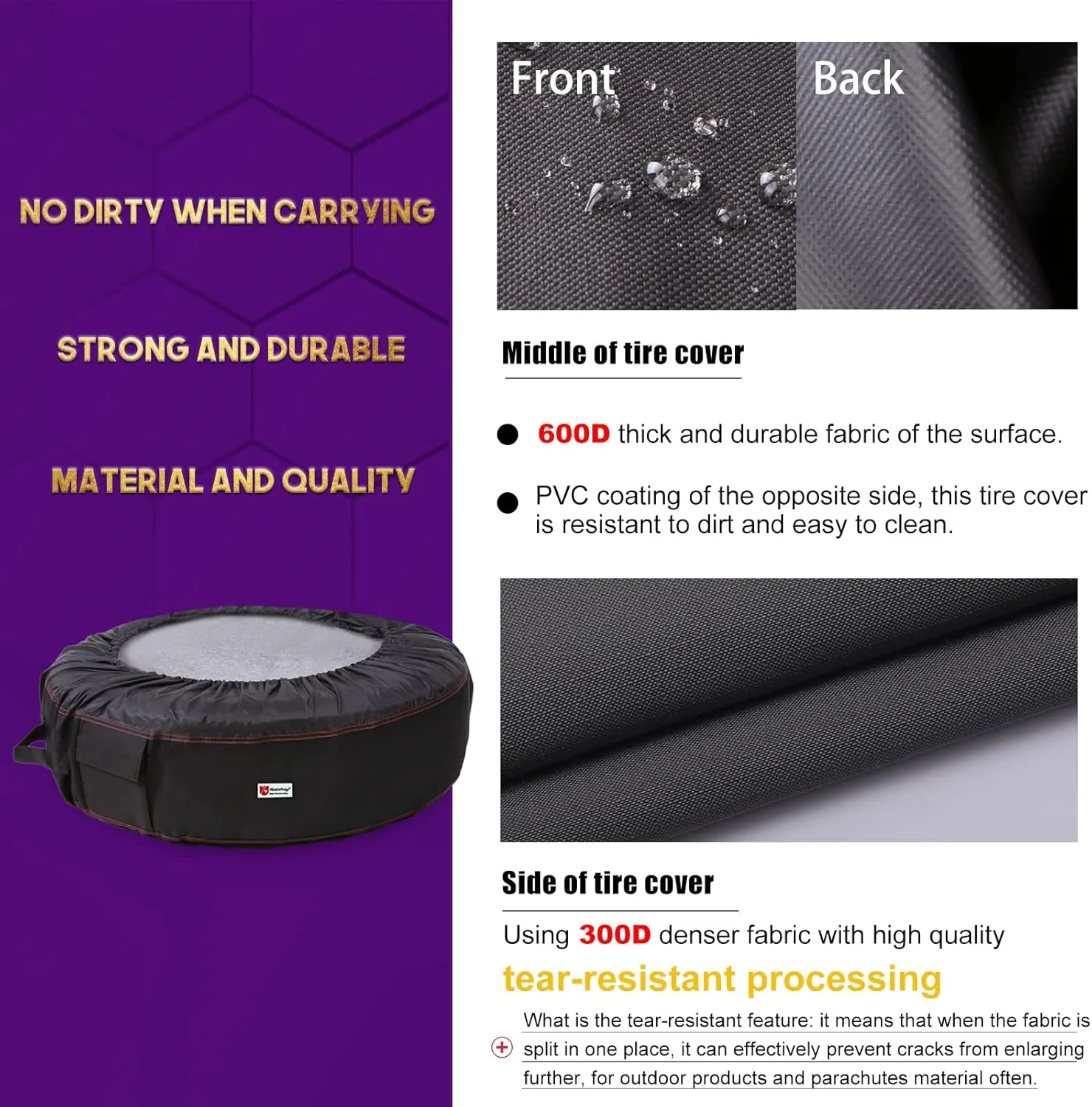 Rosefray Seasonal Tire Totes, Spare Tire Cover, Portable Winter Wheel, Handle for Easy Transportation, Fits Tires Tire Diameters 21” to 31.5”, Set of 4 Bags Black