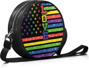 Round Crossbody Bags for Women, Leather Circle Purse Zipper Small Shoulder Bag with Adjustable Straps