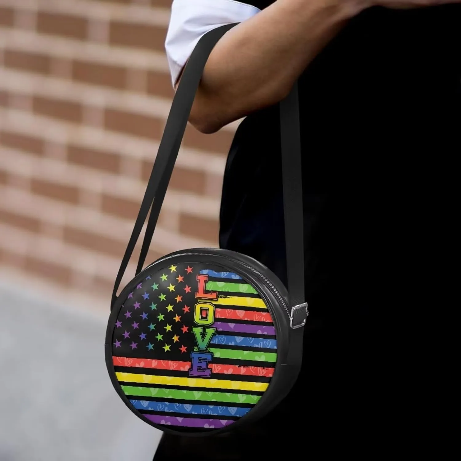 Round Crossbody Bags for Women, Leather Circle Purse Zipper Small Shoulder Bag with Adjustable Straps