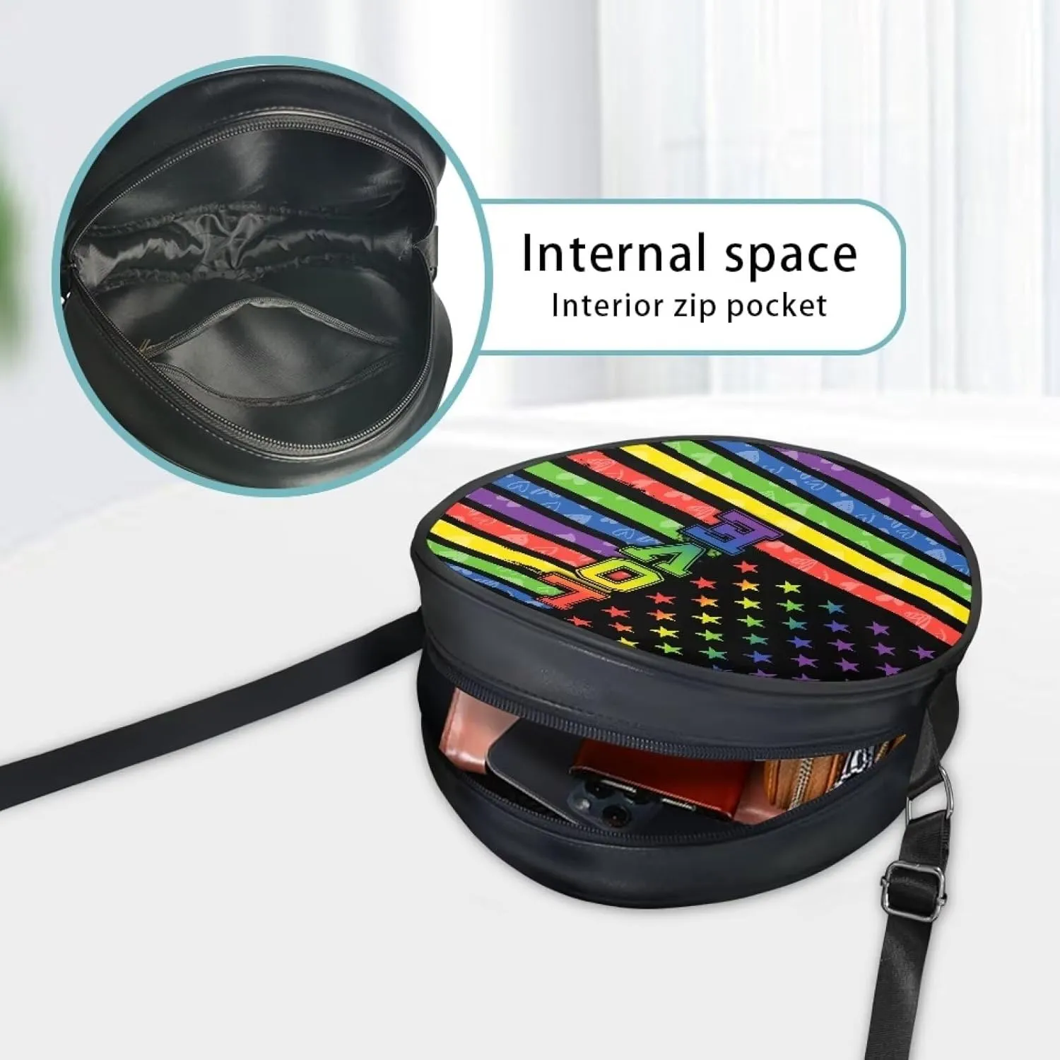 Round Crossbody Bags for Women, Leather Circle Purse Zipper Small Shoulder Bag with Adjustable Straps