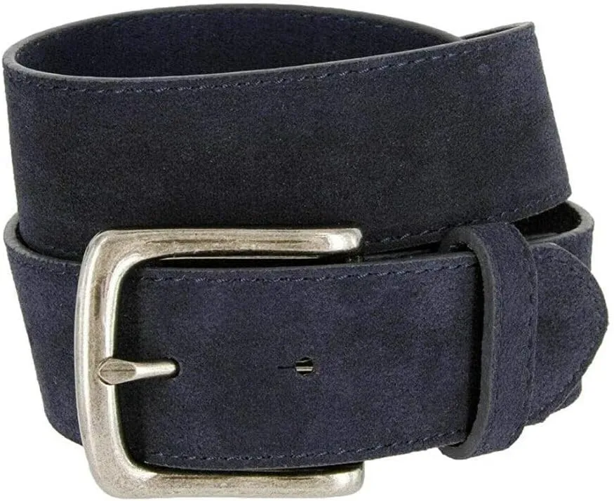 Rounded Edge Buckle & Antique Gold Oval Buckle Casual Jean Suede Leather Belt 1-1/2"(38mm) Wide