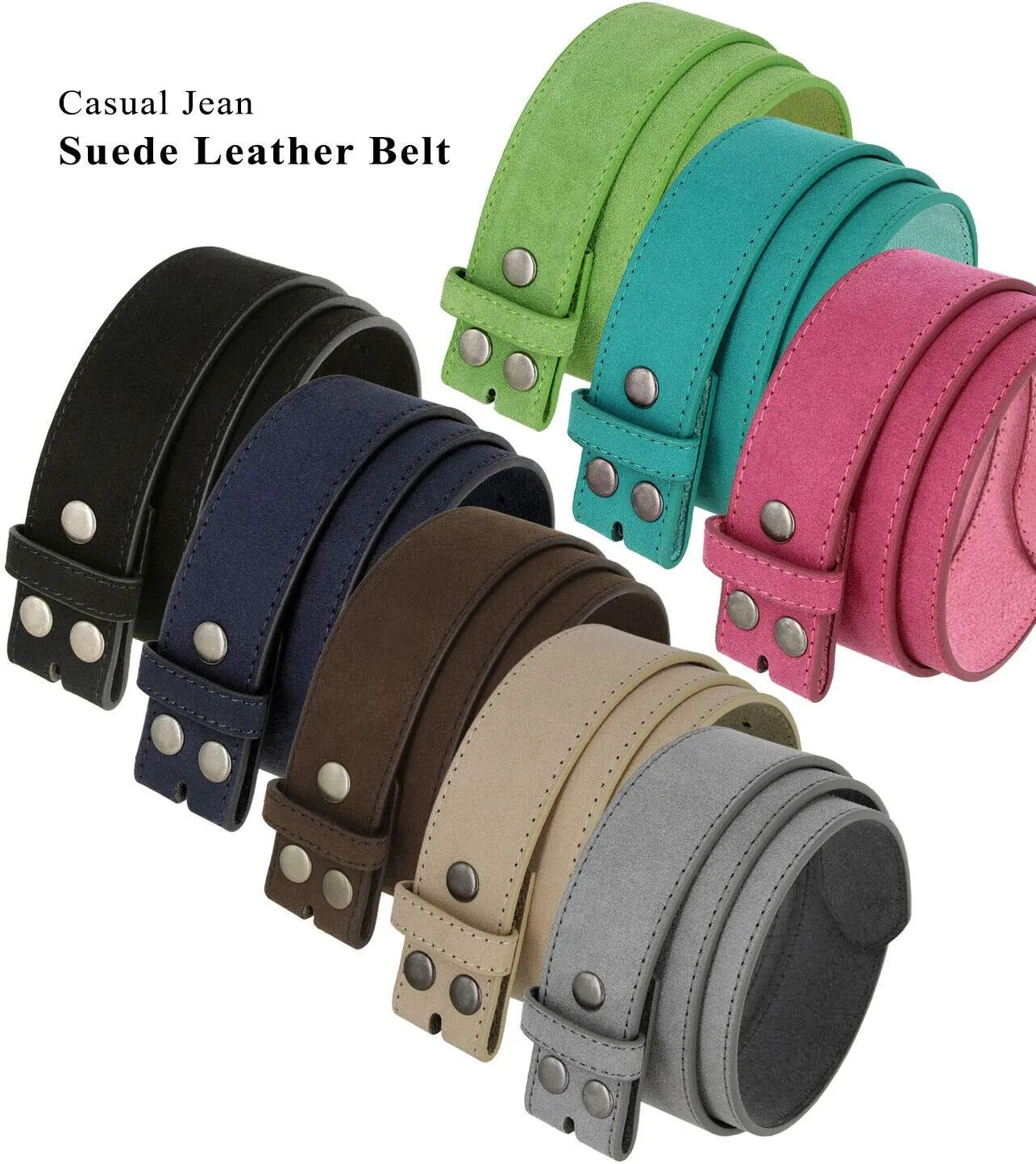 Rounded Edge Buckle & Antique Gold Oval Buckle Casual Jean Suede Leather Belt 1-1/2"(38mm) Wide