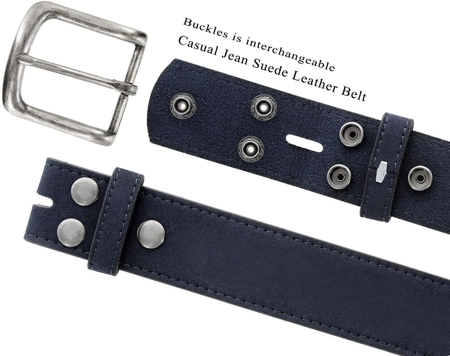 Rounded Edge Buckle & Antique Gold Oval Buckle Casual Jean Suede Leather Belt 1-1/2"(38mm) Wide