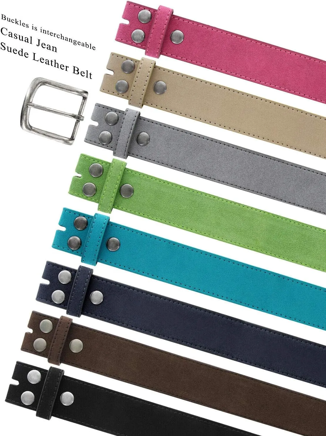 Rounded Edge Buckle & Antique Gold Oval Buckle Casual Jean Suede Leather Belt 1-1/2"(38mm) Wide