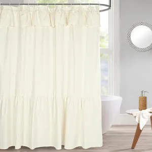 Ruffled Farmhouse Shower Curtain,Beige Fabric,Country and Chic Style,72x72 in
