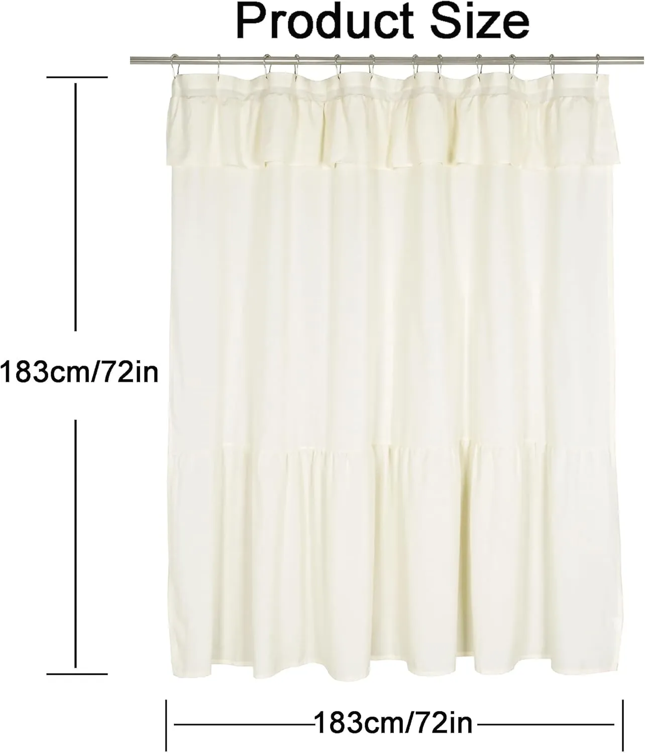 Ruffled Farmhouse Shower Curtain,Beige Fabric,Country and Chic Style,72x72 in