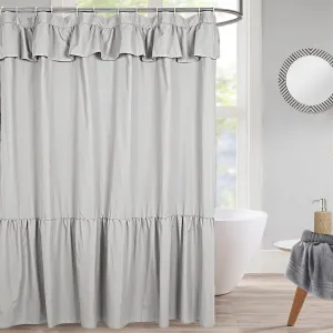 Ruffled Farmhouse Shower Curtain,Grey Fabric,Country and Chic Style,72x72 in