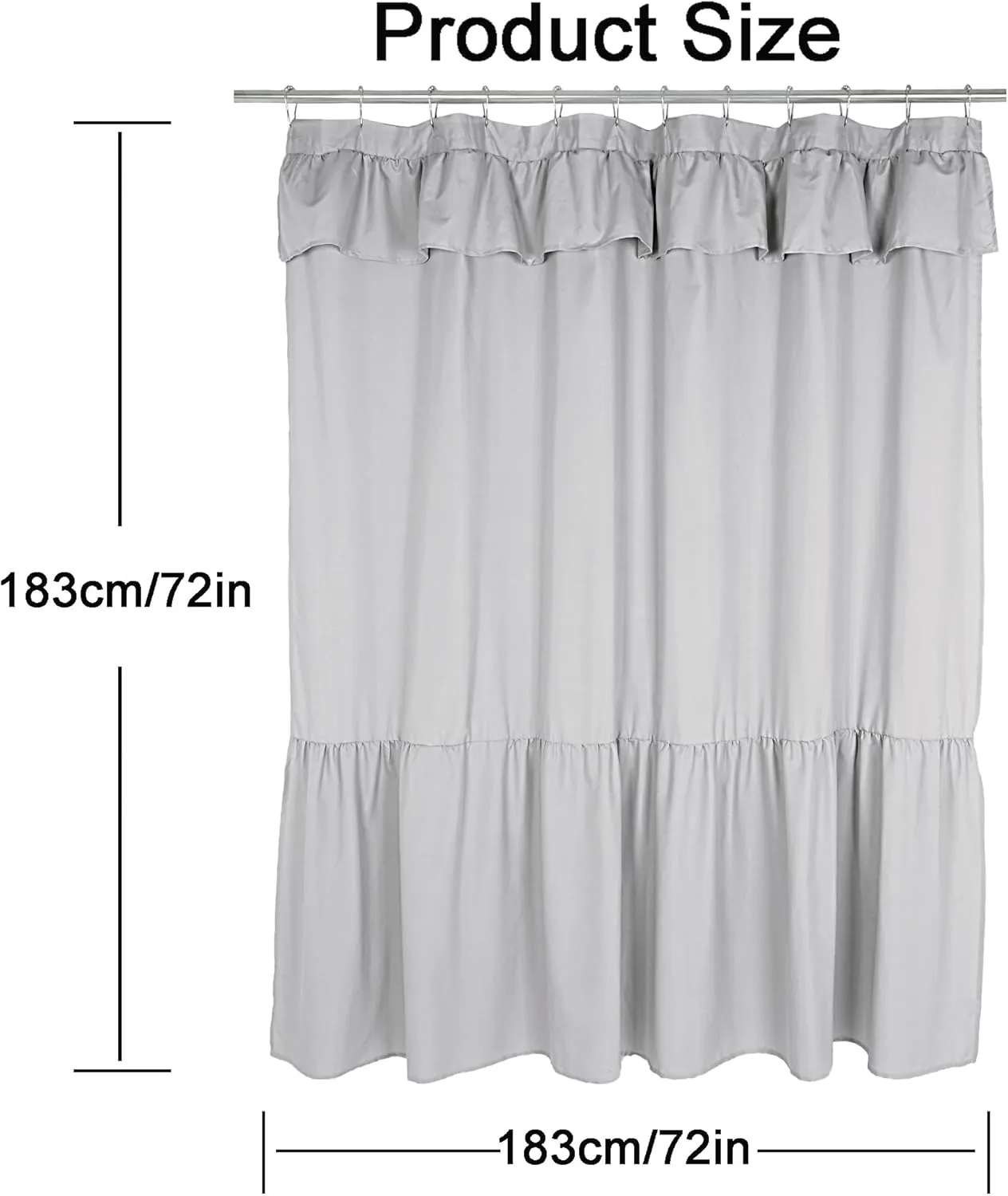 Ruffled Farmhouse Shower Curtain,Grey Fabric,Country and Chic Style,72x72 in