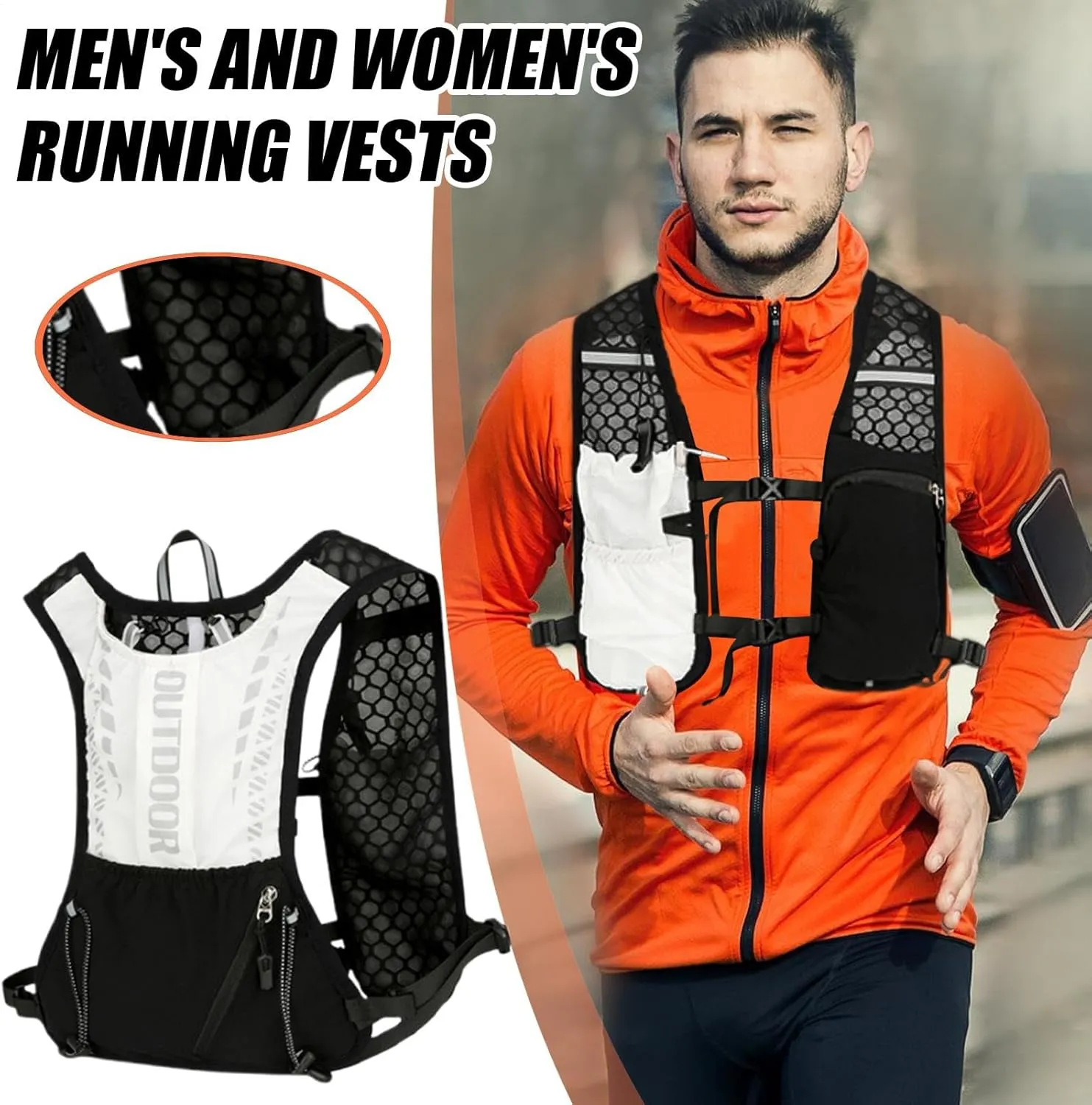 Running Vest,Running Bag for Phone - Reflective, Adjustable, Sports Gear for Gym Training Jogging Hiking Walking Night Cycling