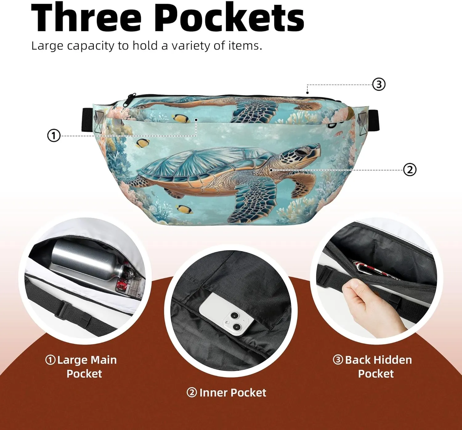 Running Waist Pack Turtle Sea Coral Ocean 2-in-1 Fanny Pack and Crossbody Bag Hiking Daypack for Men Women Running Travel Hiking Daily Commute